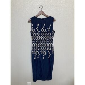 NWT London Dress Company blue mesh sheath dress 8 embroidered floral sheer